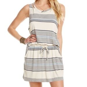 NWT CHASER Cream Blue Striped Cool Jersey Deconstructed Nautical Dress Medium